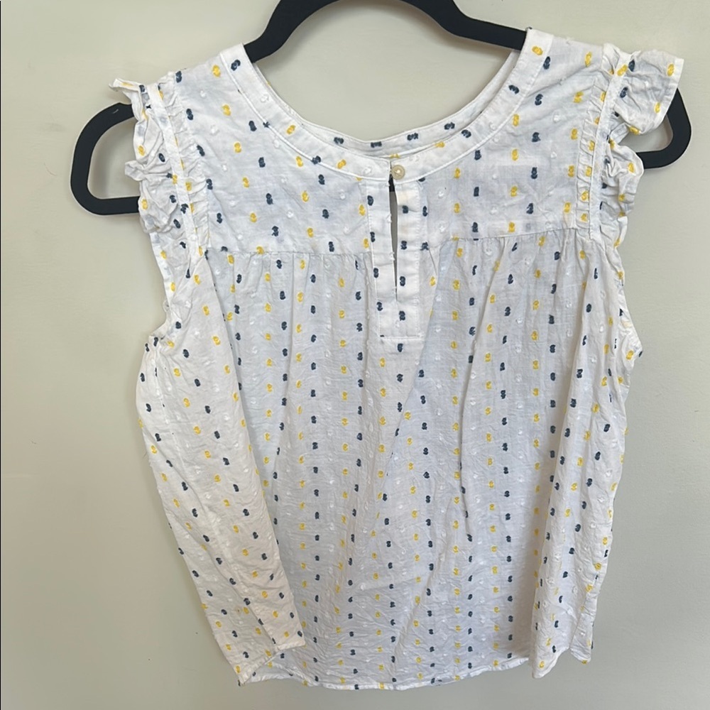 LOFT White and Blue Ruffled Pleated Blouse